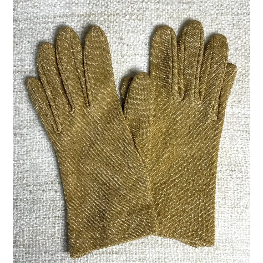 1960's Vintage Rhinestone Gold Tone Shimmery Opera Gloves. S/M Slight Stretch